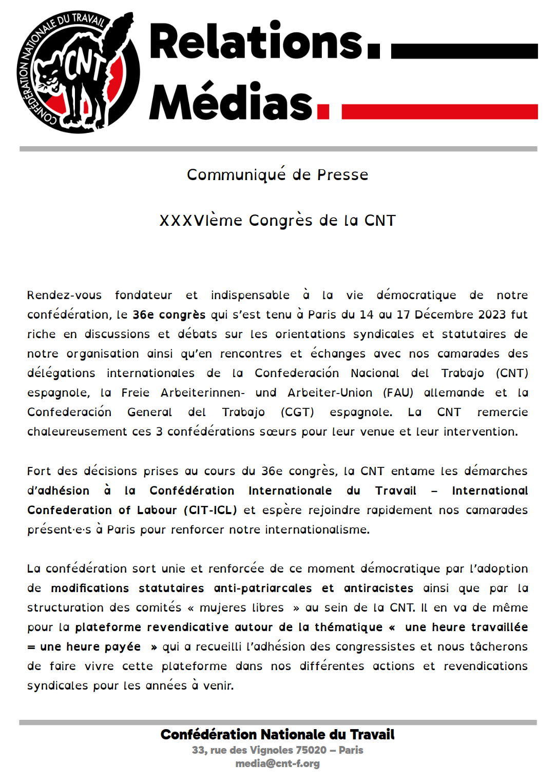 XXXVIe Congrès de la CNT – 🔴 Info Libertaire